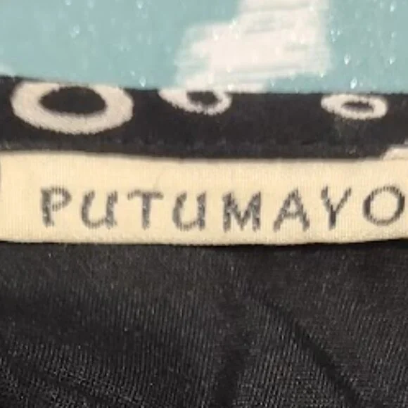 PUTUMAYO NWT BLUE AND IVORY CIRCLES SPOTS GAUZY SHEER LINED ASYMMETRIC HEM L - Picture 12 of 13